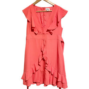 Glam Pink Coral Ruffle Mini Dress Cocktail Wedding Guest